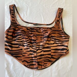 🔴 4/$12 SHEIN Tiger Print Vintage Style Corset Crop Top Size Large